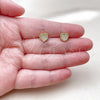 Oro Laminado Stud Earring, Gold Filled Style Heart Design, with White Micro Pave, Polished, Golden Finish, 02.342.0390