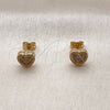 Oro Laminado Stud Earring, Gold Filled Style Heart Design, with White Micro Pave, Polished, Golden Finish, 02.342.0390