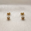 Oro Laminado Stud Earring, Gold Filled Style Ball Design, with White Micro Pave, Polished, Golden Finish, 02.342.0391