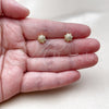 Oro Laminado Stud Earring, Gold Filled Style Flower Design, with White Micro Pave, Polished, Golden Finish, 02.342.0394