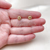 Oro Laminado Stud Earring, Gold Filled Style Love Knot and Ball Design, with White Micro Pave, Polished, Golden Finish, 02.342.0395