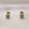 Oro Laminado Stud Earring, Gold Filled Style Love Knot and Ball Design, with White Micro Pave, Polished, Golden Finish, 02.342.0395