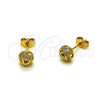 Oro Laminado Stud Earring, Gold Filled Style Love Knot and Ball Design, with White Micro Pave, Polished, Golden Finish, 02.342.0395