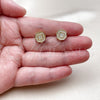 Oro Laminado Stud Earring, Gold Filled Style with White Micro Pave, Polished, Golden Finish, 02.342.0398