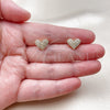 Oro Laminado Stud Earring, Gold Filled Style Heart Design, with White Cubic Zirconia, Polished, Golden Finish, 02.342.0399