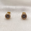 Oro Laminado Stud Earring, Gold Filled Style Cluster Design, with Sapphire Blue and Turquoise Micro Pave, Polished, Golden Finish, 02.342.0401