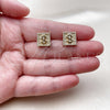 Oro Laminado Stud Earring, Gold Filled Style Money Sign Design, with White Micro Pave, Polished, Golden Finish, 02.342.0402