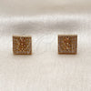 Oro Laminado Stud Earring, Gold Filled Style Money Sign Design, with White Micro Pave, Polished, Golden Finish, 02.342.0402