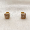 Oro Laminado Stud Earring, Gold Filled Style Baguette Design, with White Cubic Zirconia and White Micro Pave, Polished, Golden Finish, 02.342.0403