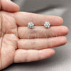 Rhodium Gold Filled Stud Earring, Flower and Cluster Design, with White Cubic Zirconia, Polished, Rhodium Finish, 02.342.0422