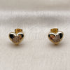 Oro Laminado Stud Earring, Gold Filled Style Heart Design, with White Micro Pave, Polished, Golden Finish, 02.342.0425