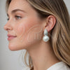 Rhodium Gold Filled Stud Earring, Ball and Teardrop Design, with Ivory Mother of Pearl and White Cubic Zirconia, Polished, Rhodium Finish, 02.436.0053.1