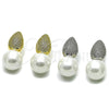 Rhodium Gold Filled Stud Earring, Ball and Teardrop Design, with Ivory Mother of Pearl and White Cubic Zirconia, Polished, Rhodium Finish, 02.436.0053.1