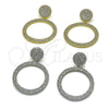 Oro Laminado Dangle Earring, Gold Filled Style with White Micro Pave, Polished, Golden Finish, 02.436.0058