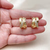 Oro Laminado Stud Earring, Gold Filled Style Love and Twist Design, with White Micro Pave, Polished, Golden Finish, 02.465.0004