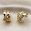 Oro Laminado Stud Earring, Gold Filled Style Love and Twist Design, with White Micro Pave, Polished, Golden Finish, 02.465.0004