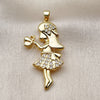 Oro Laminado Fancy Pendant, Gold Filled Style Little Girl Design, with White Cubic Zirconia, Polished, Golden Finish, 05.465.0001
