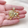 Oro Laminado Fancy Pendant, Gold Filled Style Lion Design, with White and Green Cubic Zirconia, Polished, Golden Finish, 05.465.0002