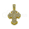 Oro Laminado Religious Pendant, Gold Filled Style Cross Design, with White Micro Pave, Polished, Golden Finish, 05.465.0006