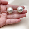 Oro Laminado Stud Earring, Gold Filled Style Ball Design, with Ivory Pearl, Polished, Golden Finish, 02.465.0010