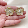 Oro Laminado Stud Earring, Gold Filled Style Flower Design, with White Cubic Zirconia, Polished, Golden Finish, 02.465.0011