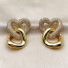 Oro Laminado Stud Earring, Gold Filled Style Heart Design, with White Cubic Zirconia, Polished, Golden Finish, 02.465.0014