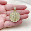 Oro Laminado Religious Pendant, Gold Filled Style San Benito Design, with White Cubic Zirconia, Polished, Golden Finish, 05.465.0009