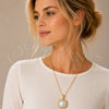 Oro Laminado Fancy Pendant, Gold Filled Style with Ivory Pearl and White Micro Pave, Polished, Golden Finish, 05.465.0010