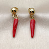 Oro Laminado Dangle Earring, Gold Filled Style Chili Design, Red Enamel Finish, Golden Finish, 02.465.0016