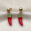 Oro Laminado Dangle Earring, Gold Filled Style Chili Design, Red Enamel Finish, Golden Finish, 02.465.0017