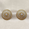 Oro Laminado Stud Earring, Gold Filled Style Cluster and Miami Cuban Design, with White Cubic Zirconia, Polished, Golden Finish, 02.465.0018