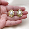 Oro Laminado Stud Earring, Gold Filled Style Teardrop Design, with Ivory Pearl, Polished, Golden Finish, 02.465.0020