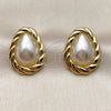 Oro Laminado Stud Earring, Gold Filled Style Teardrop Design, with Ivory Pearl, Polished, Golden Finish, 02.465.0020