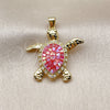Oro Laminado Fancy Pendant, Gold Filled Style Turtle Design, with Garnet Opal and White Micro Pave, Polished, Golden Finish, 05.465.0016