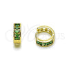 Oro Laminado Huggie Hoop, Gold Filled Style with Green Cubic Zirconia, Polished, Golden Finish, 02.213.0945.14