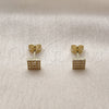 Oro Laminado Stud Earring, Gold Filled Style with White Micro Pave, Polished, Golden Finish, 02.213.0948