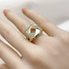 Oro Laminado Multi Stone Ring, Gold Filled Style Love Knot Design, with White Micro Pave, Polished, Golden Finish, 01.459.0003 (One size fits all)