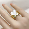 Oro Laminado Multi Stone Ring, Gold Filled Style Heart Design, with Ivory Mother of Pearl, Polished, Golden Finish, 01.459.0005 (One size fits all)