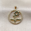Oro Laminado Fancy Pendant, Gold Filled Style Mom and Flower Design, with White Cubic Zirconia, Polished, Golden Finish, 05.459.0012