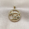Oro Laminado Fancy Pendant, Gold Filled Style Mom and Heart Design, with White Cubic Zirconia, Polished, Golden Finish, 05.459.0013