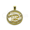 Oro Laminado Fancy Pendant, Gold Filled Style Mom and Heart Design, with White Cubic Zirconia, Polished, Golden Finish, 05.459.0013