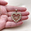 Oro Laminado Fancy Pendant, Gold Filled Style Heart and Mom Design, with White Cubic Zirconia, Polished, Golden Finish, 05.459.0016
