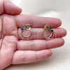 Oro Laminado Stud Earring, Gold Filled Style with Multicolor Cubic Zirconia, Polished, Golden Finish, 02.204.0086