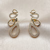 Oro Laminado Stud Earring, Gold Filled Style Teardrop Design, with White Micro Pave, Polished, Golden Finish, 02.204.0089