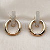 Oro Laminado Stud Earring, Gold Filled Style with White Micro Pave, Polished, Golden Finish, 02.204.0093