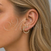 Oro Laminado Stud Earring, Gold Filled Style Leaf Design, with White Micro Pave and White Cubic Zirconia, Polished, Golden Finish, 02.204.0105