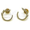Oro Laminado Stud Earring, Gold Filled Style Leaf Design, with White Micro Pave and White Cubic Zirconia, Polished, Golden Finish, 02.204.0105