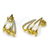 Oro Laminado Stud Earring, Gold Filled Style Teardrop Design, with White Micro Pave, Polished, Golden Finish, 02.204.0106
