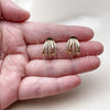 Oro Laminado Stud Earring, Gold Filled Style with White Micro Pave, Polished, Golden Finish, 02.204.0107