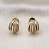Oro Laminado Stud Earring, Gold Filled Style with White Micro Pave, Polished, Golden Finish, 02.204.0107